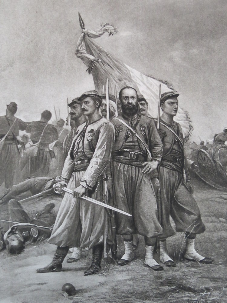 ANTIQUE C. 1885 PHOTOGRAVURE ETCHING GUARD OF THE FLAG BY LIONEL ROYER