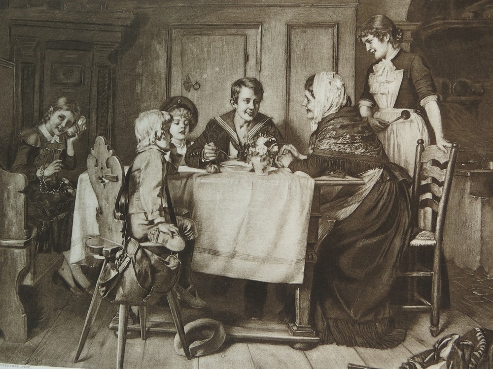ANTIQUE C. 1885 PHOTOGRAVURE ETCHING RETURNED FROM HIS FIRST VOYAGE BY TOBY ROSENTHAL