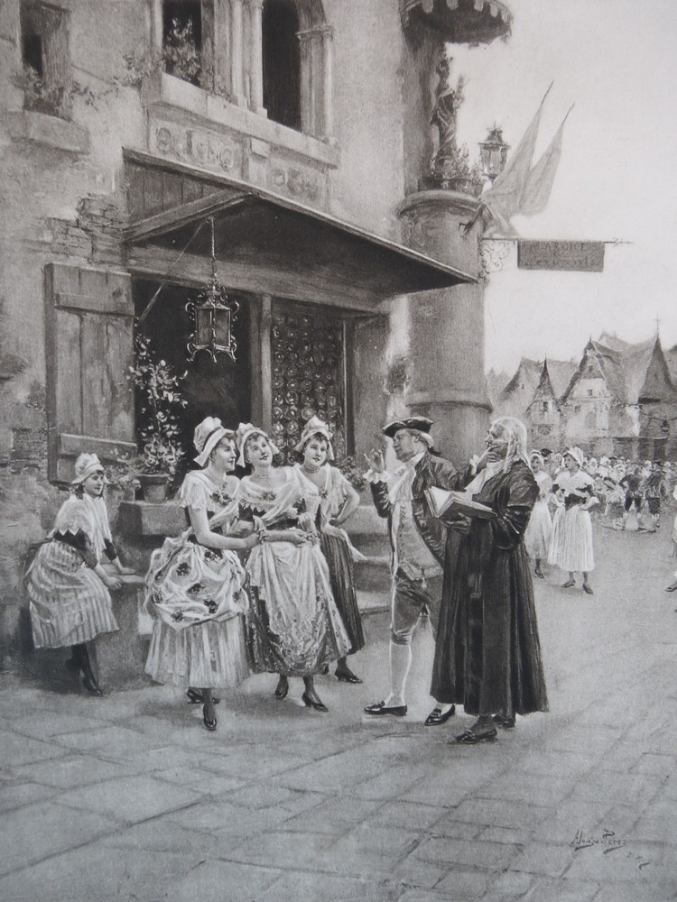 ANTIQUE C. 1885 PHOTOGRAVURE ETCHING MARKET FOR SERVANTS BY ALONZO PEREZ