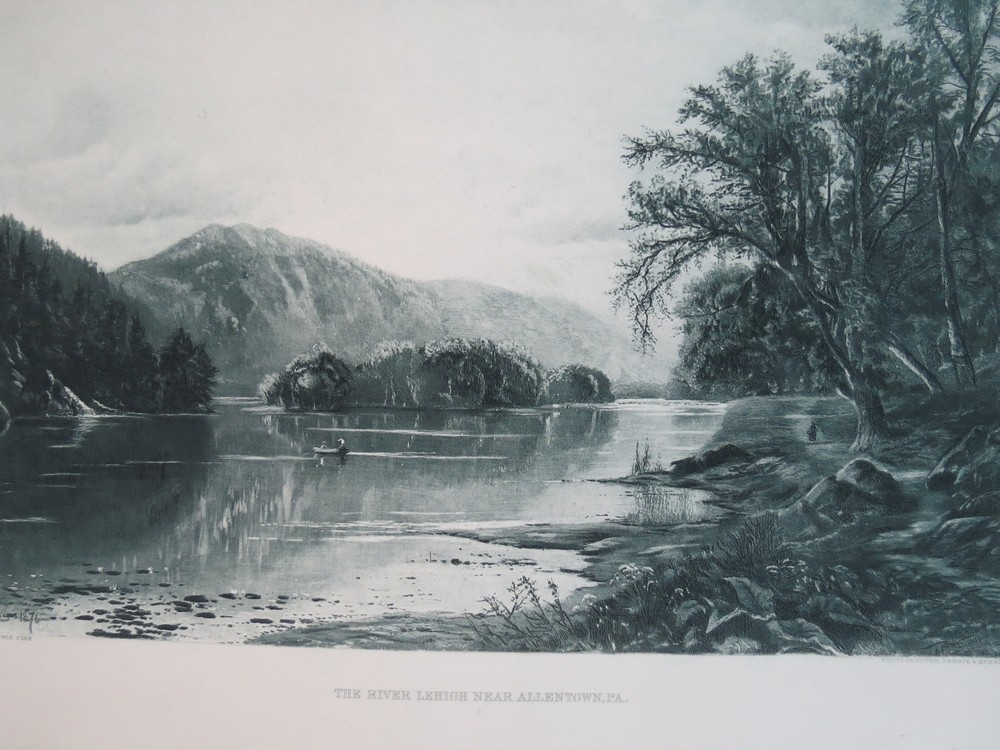 ANTIQUE C. 1885 PHOTOGRAVURE RIVER LEHIGH NEAR ALLENTOWN, PA BY EDMUND D. LEWIS