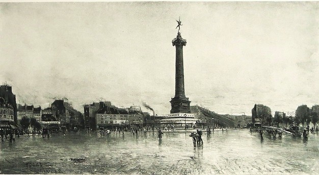 ANTIQUE 1890 FRANK M. BOGGS PLACE DE LA BASTILLE PARIS PHOTOGRAVURE PRINT