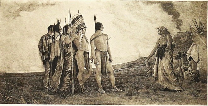 ANTIQUE 1890 GEORGE DE FOREST BRUSH BEFORE THE BATTLE NATIVE AMERICAN INDIANS PHOTOGRAVURE PRINT