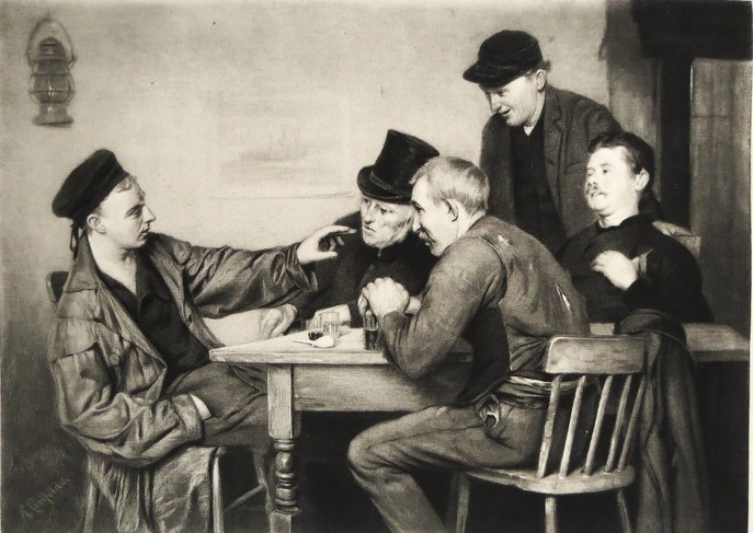 ANTIQUE 1890 RICHARD CREIFELDS THE SAILOR'S YARN PHOTOGRAVURE PRINT