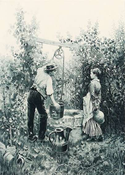 ANTIQUE 1890 RIDGWAY KNIGHT AT THE WELL YOUNG COUPLE PHOTOGRAVURE PRINT