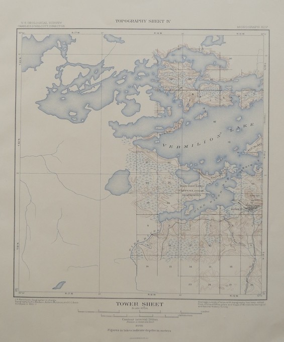 ORIGINAL 1903 TOPOGRAPHICAL MAP OF PART OF THE TOWER QUADRANGLE, MINNESOTA,
