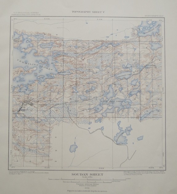 ORIGINAL 1903 TOPOGRAPHICAL MAP OF PART OF THE SOUDAN QUADRANGLE, MINNESOTA