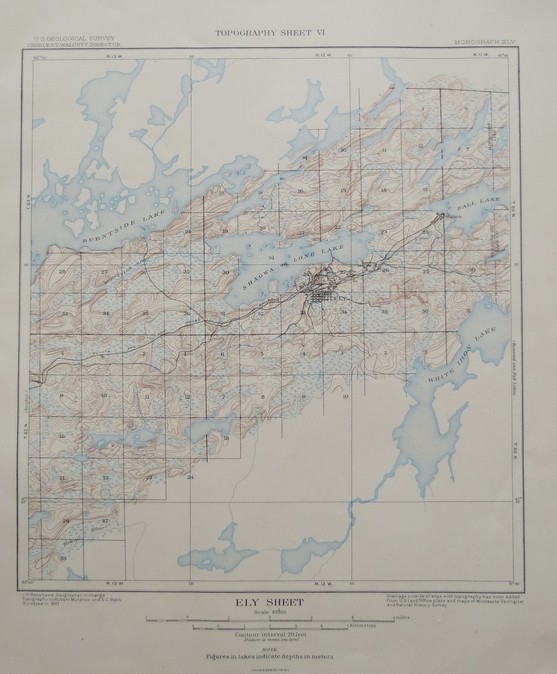 ORIGINAL 1903 TOPOGRAPHICAL MAP OF PART OF THE ELY QUADRANGLE, MINNESOTA