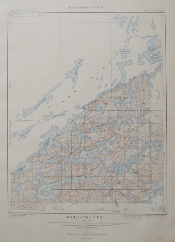 ORIGINAL 1903 TOPOGRAPHICAL MAP OF PART OF KNIFE LAKE QUADRANGLE, MINNESOTA