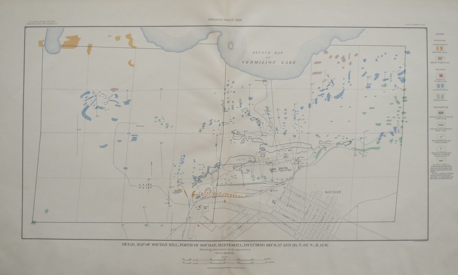 ORIGINAL 1903 GEOLOGIC DETAIL MAP OF SOUDAN HILL, NORTH OF SOUDAN, MINNESOTA