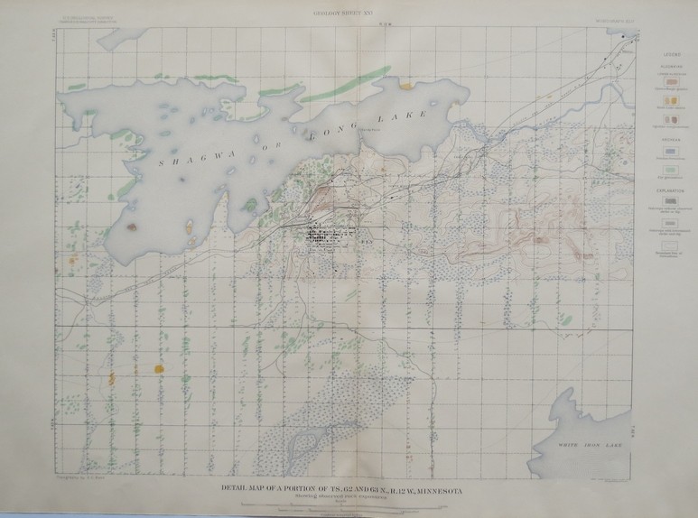 ORIGINAL 1903 GEOLOGIC DETAIL MAP OF TOWNSHIPS 62 AND 63 N., R. 12 W., MINNESOTA