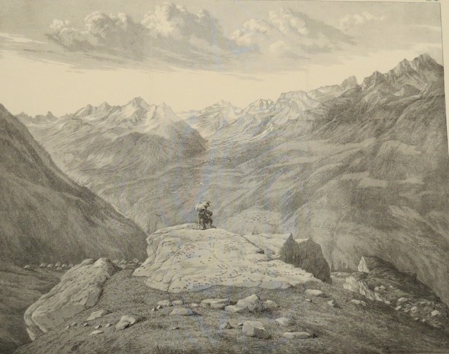 ANTIQUE C. 1890 PRINT OF PIERRE DES SAUVAGES ABOVE ST. LUC IN THE EINFISCHTHAL VALLEY (VALAIS)