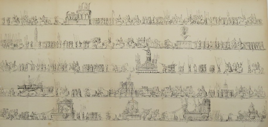 ANTIQUE C. 1870 LITHOGRAPH OF STREET PAGEANT PARADE FLOATS PROCESSIONAL