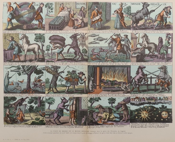 ANTIQUE THE MADNESS OF THE WORLD OR THE WORLD REBUILDS ITSELF COLOR LITHOGRAPH