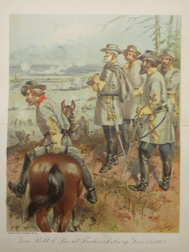 ANTIQUE 1900 GENERAL ROBERT E. LEE AT FREDERICKSBURG DECEMBER 13, 1862 CHROMOLITHOGRAPH PRINT