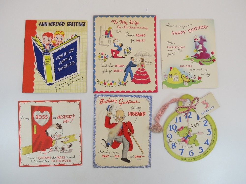 LOT OF 22 CUTE & ROMANTIC VINTAGE GREETING CARDS 1920S-1940S