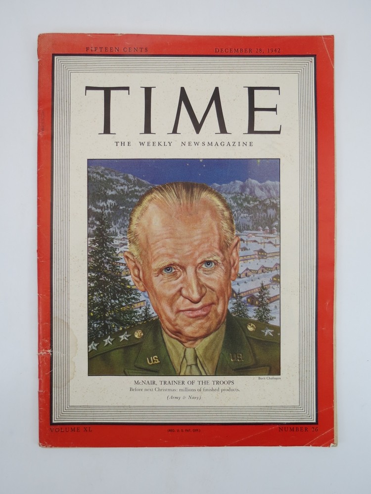 TIME MAGAZINE DECEMBER 28, 1942 (MCNAIR, TRAINER OF THE TROOPS)