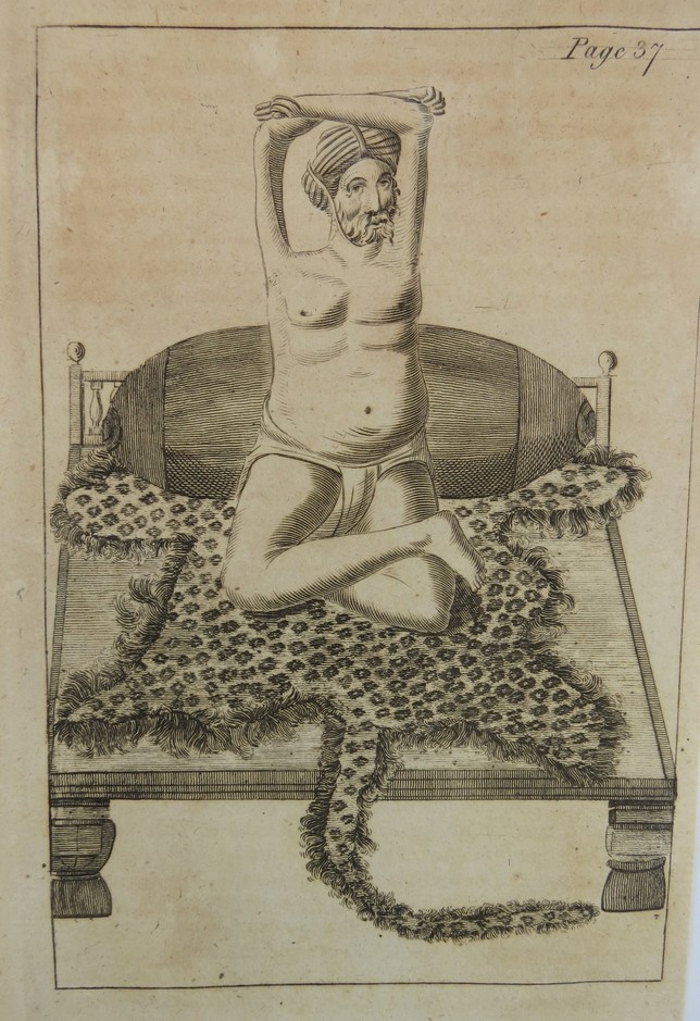 ANTIQUE 1798 BENGAL ENGRAVING INDIAN HINDU YOGI ON LEOPARD RUG