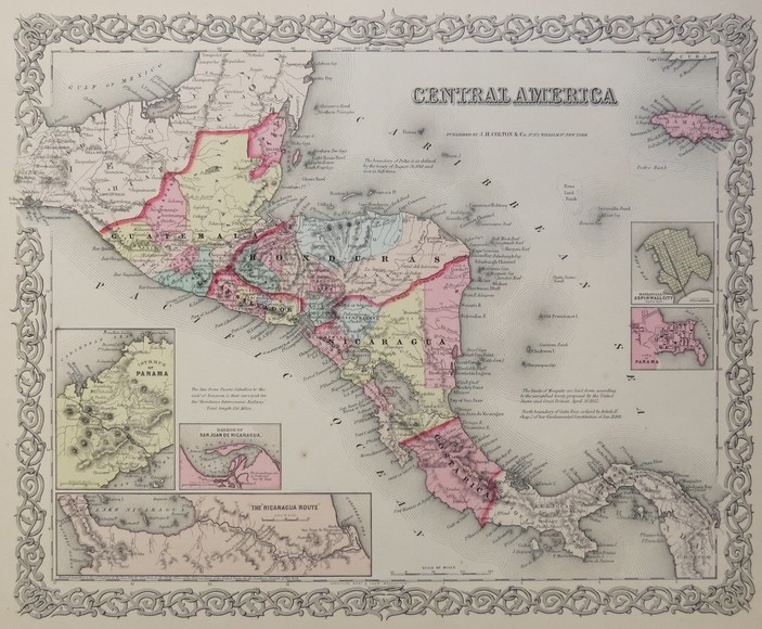 ORIGINAL 1855 COLTON'S HAND COLORED MAP OF CENTRAL AMERICA
