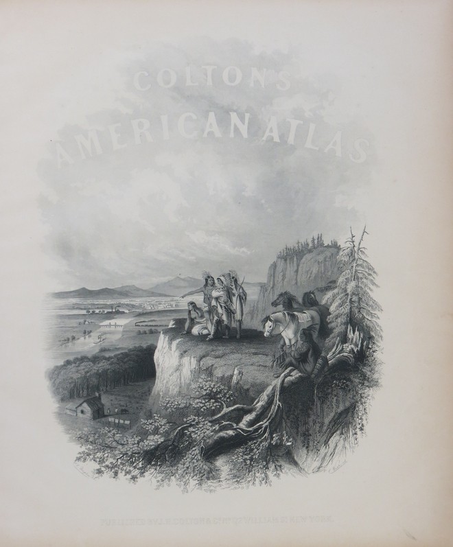 ORIGINAL 1856 COLTON'S ATLAS NATIVE AMERICAN INDIAN TITLE PAGE ENGRAVING BY C. WISE