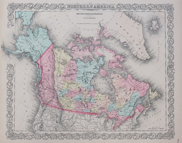 ORIGINAL 1855 COLTON'S HAND COLORED MAP OF NORTHERN AMERICA BRITISH, RUSSIAN & DANISH POSSESSIONS
