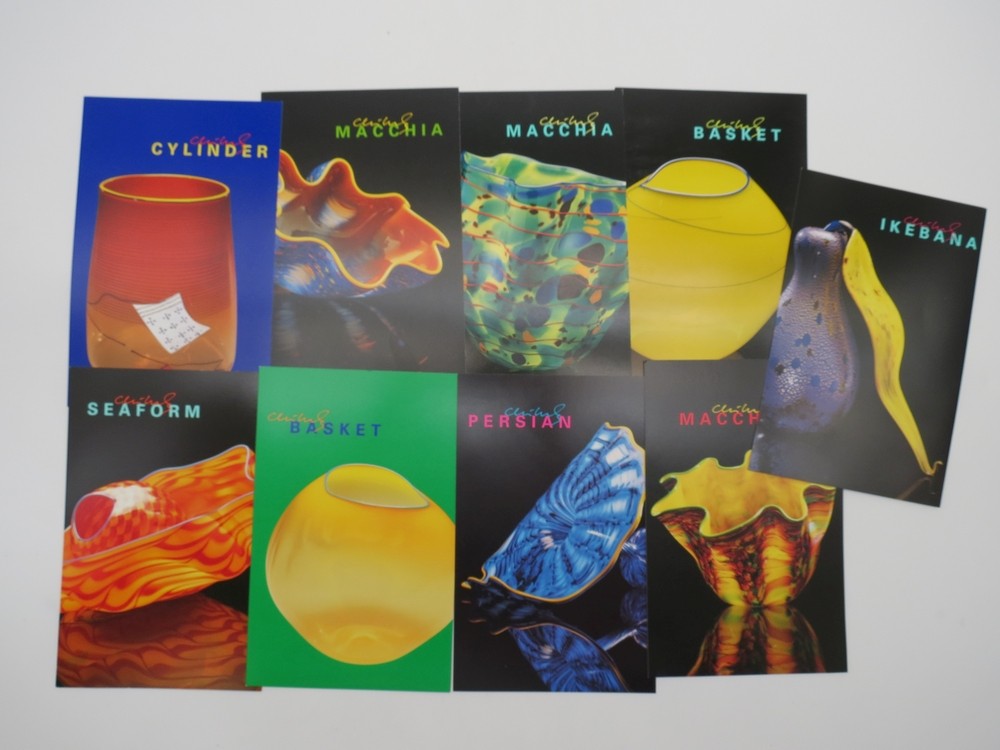 COLLECTION OF 9 DALE CHIHULI ARTIST'S BLOWN GLASS EXHIBITION CARDS 5.75