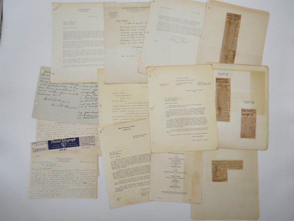 1942 LETTER COLLECTION OF DR. FRANK J. SLADEN, ECONOMIC CLUB DETROIT, HENRY FORD HEALTH PHYSICIANS