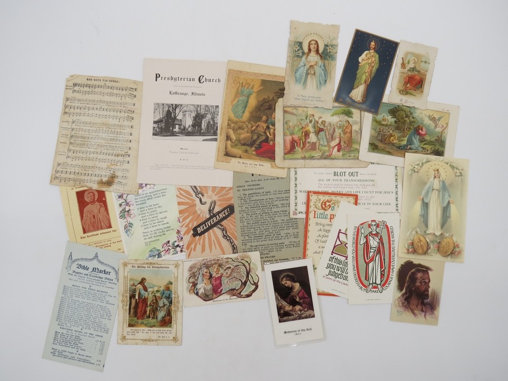 22 PIECE VINTAGE TO ANTIQUE RELIGIOUS EPHEMERA