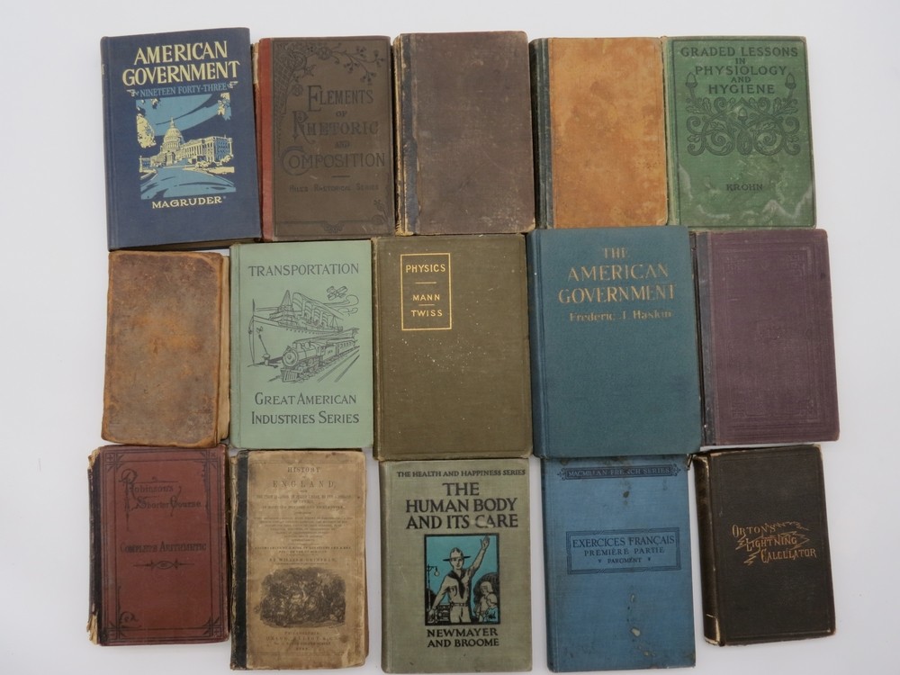 15 ANTIQUE MATH, GOVERNMENT, HISTORY, PHYSICS BOOKS COLLECTION LOT