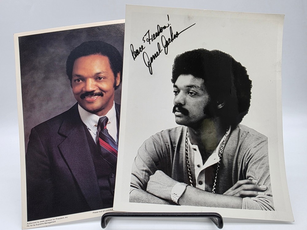 JESSE JACKSON CIVIL RIGHTS AUTOGRAPHED HAND SIGNED B & W PHOTO C. 1970 + COLOR PHOTO