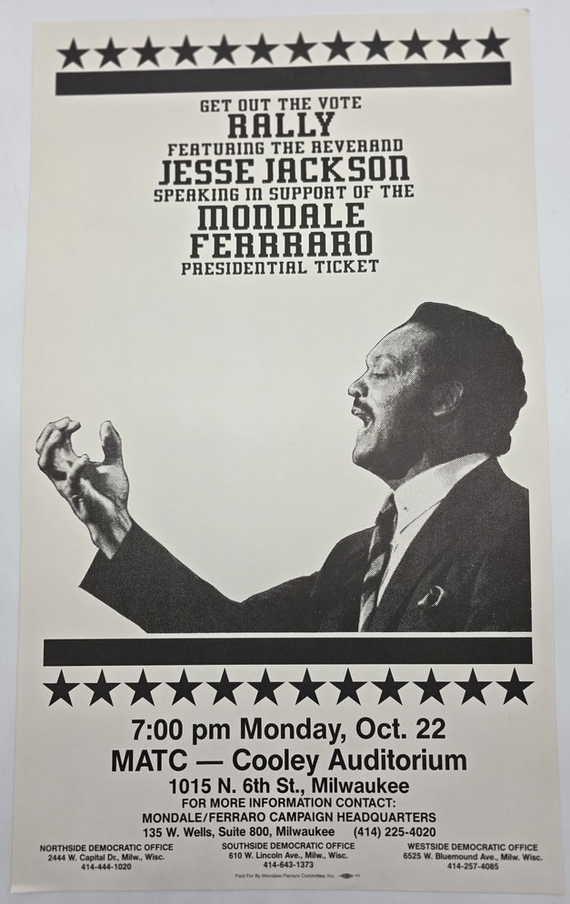 JESSE JACKSON CIVIL RIGHTS 1984 POSTER MILWAUKEE MONDALE FERRARO PRESIDENTIAL CAMPAIGN