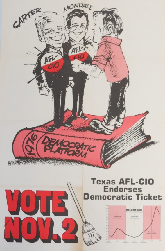 RARE VOTE JIMMY CARTER & MONDALE 1976 AFL-CIO POSTER 35.5