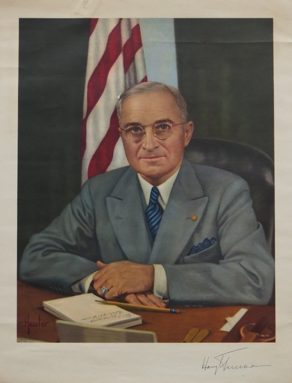 1940S PRESIDENT HARRY TRUMAN PORTRAIT BY HESSLER LITHOGRAPH PRINT 23