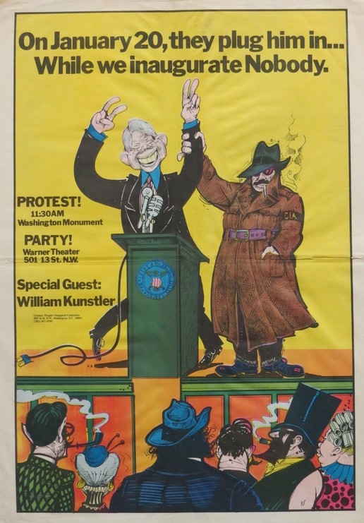 1977 JIMMY CARTER WITH CIA HANDLER SATIRICAL PROTEST POSTER WILLIAM KUNSTLER SPECIAL GUEST 23