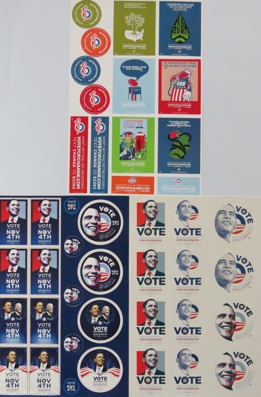 2008 BARACK OBAMA SHEPARD FAIREY & VOTE FOR CHANGE STICKER SHEETS 18