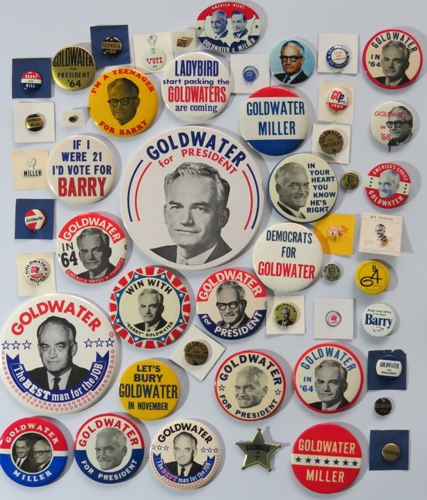 48 PIECE BARRY GOLDWATER FOR PRESIDENT 1964 POLITICAL BUTTON COLLECTION
