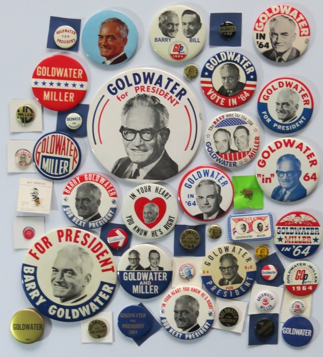 44 PIECE BARRY GOLDWATER FOR PRESIDENT 1964 POLITICAL BUTTON COLLECTION