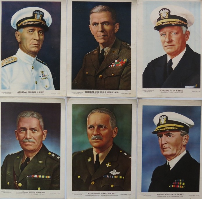 COLLECTION OF 6 MILITARY OFFICIAL 1942 LITHOGRAPH PORTRAITS