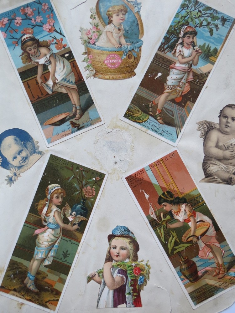 4 RARE ANTIQUE VICTORIAN EDWIN C. BURT & CO. FINE SHOES DIE-CUT ADVERTISING TRADE CARDS