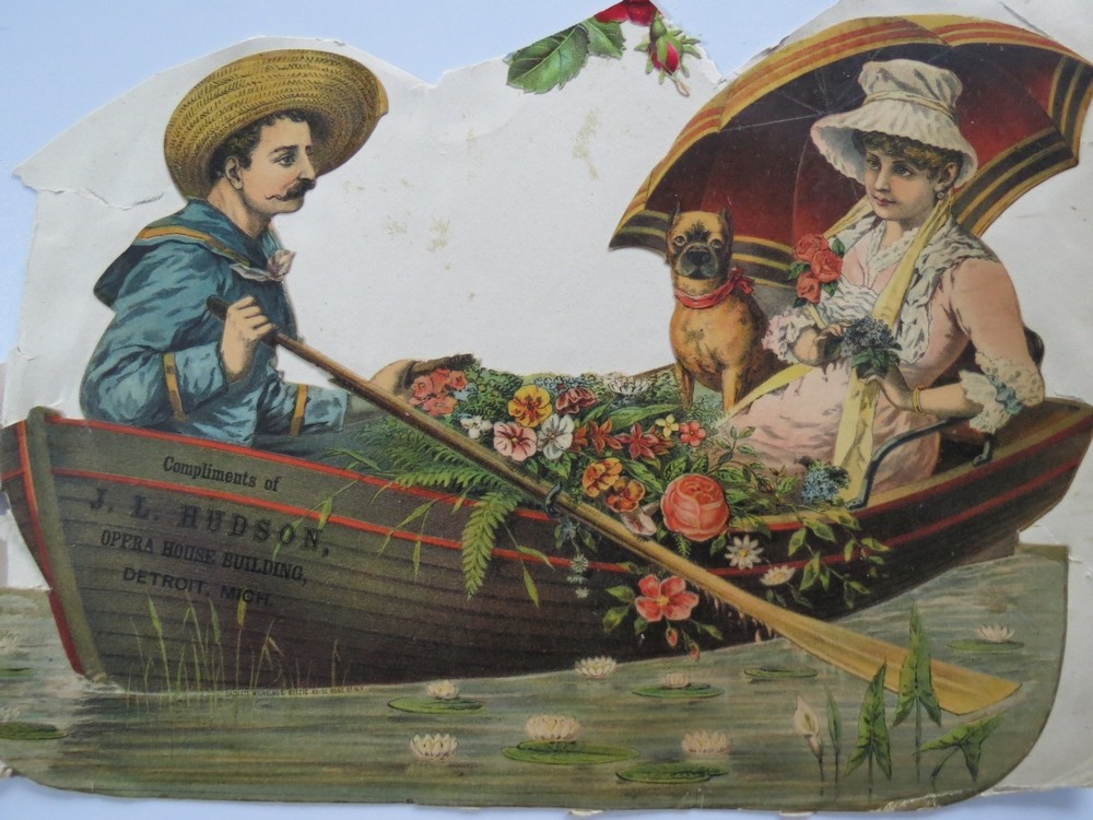 J. L. HUDSON OPERA HOUSE BUILDING DETROIT MICHIGAN ANTIQUE VICTORIAN DIE-CUT ADVERTISING TRADE CARD