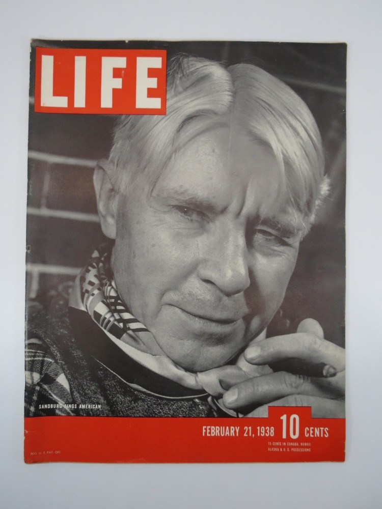 LIFE MAGAZINE - FEBRUARY 21, 1938 (CARL SANDBURG SINGS AMERICAN COVER)