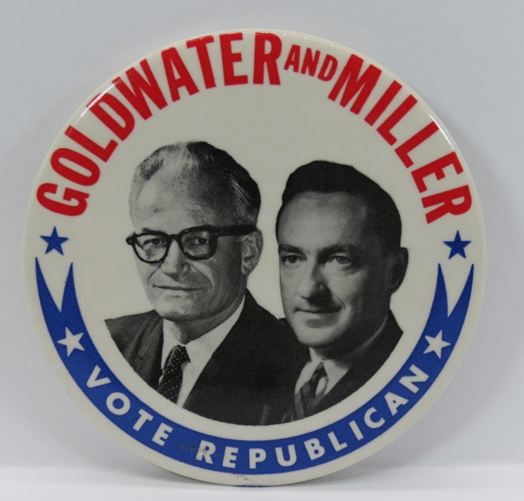 BARRY GOLDWATER & WILLIAM MILLER VOTE REPUBLICAN CAMPAIGN BUTTON 3.5