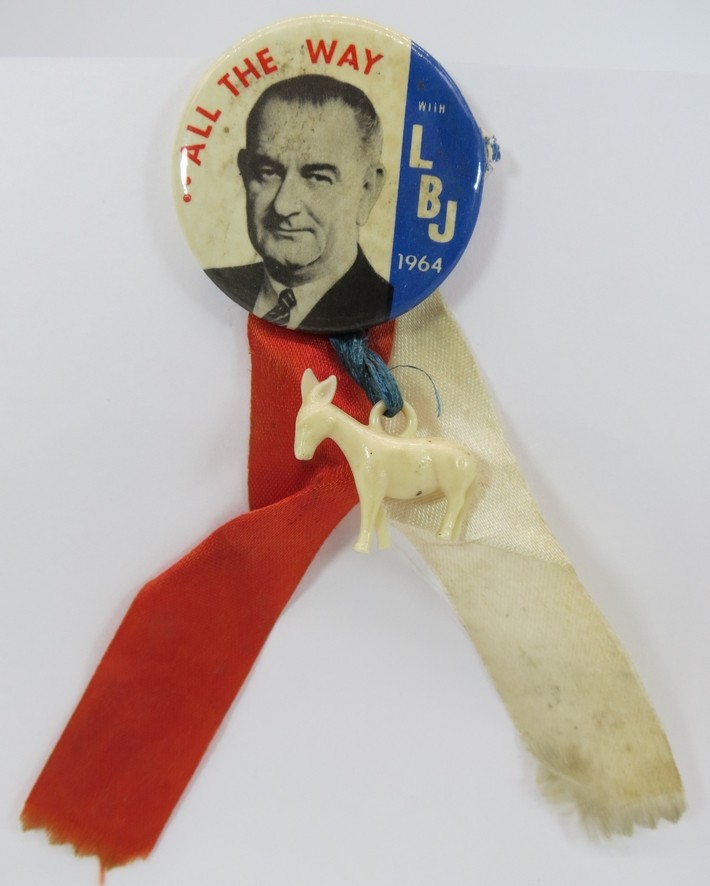 ALL THE WAY WITH LBJ LYNDON B JOHNSON 1964 CAMPAIGN BUTTON 1.75