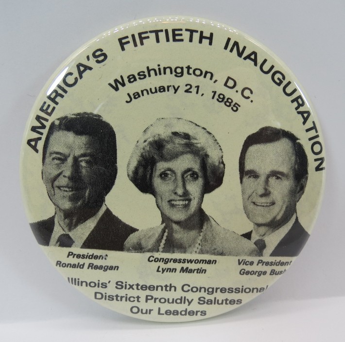 FIFTIETH INAUGURATION PRESIDENT REAGAN, BUSH, LYNN MARTIN ILLINOIS 1985 BUTTON 3