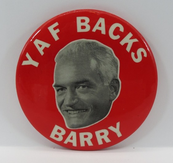 YAF BACKS BARRY GOLDWATER YOUNG AMERICANS FOR FREEDOM BUTTON 3.5