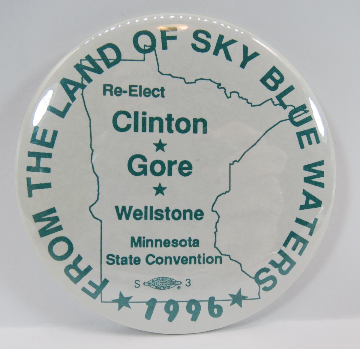 CLINTON GORE WELLSTONE FROM LAND OF SKY BLUE WATERS 1996 BUTTON 3