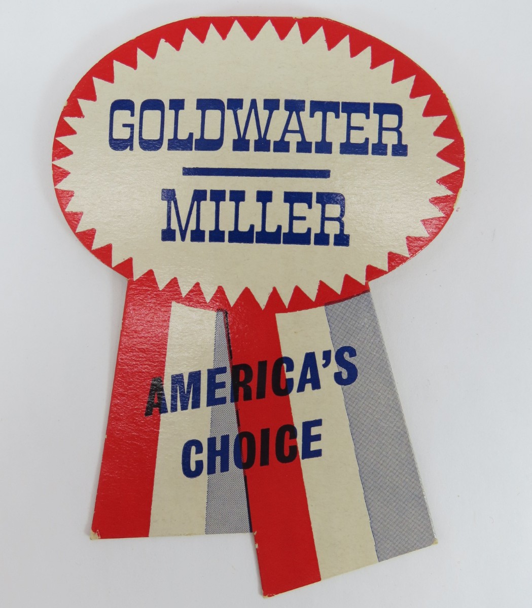 BARRY GOLDWATER & BILL MILLER AMERICA'S CHOICE PINBACK DIE CUT 1964 CAMPAIGN 4.5