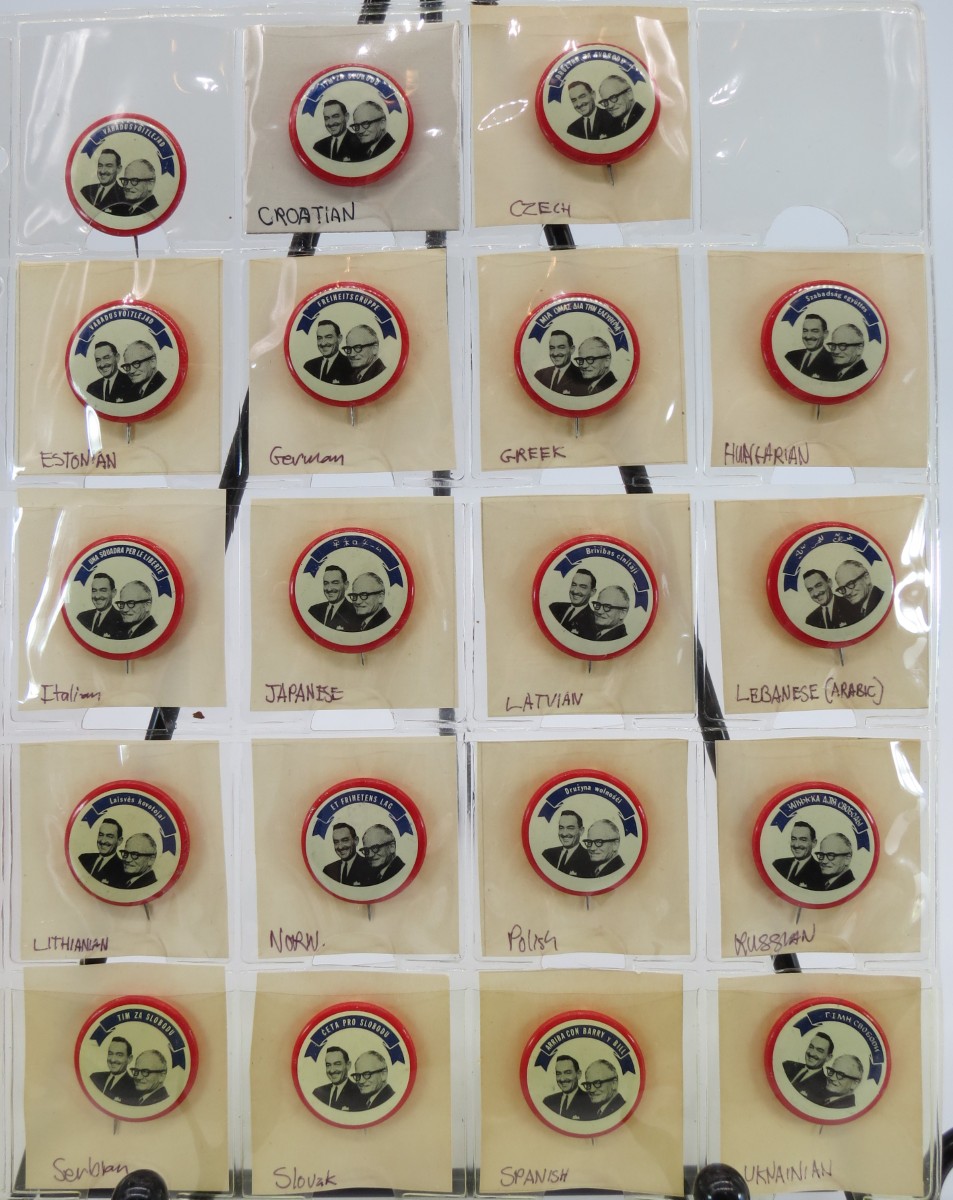 BARRY GOLDWATER & BILL MILLER FOREIGN LANGUAGE 19 BUTTON SET OF 1964 CAMPAIGN 1