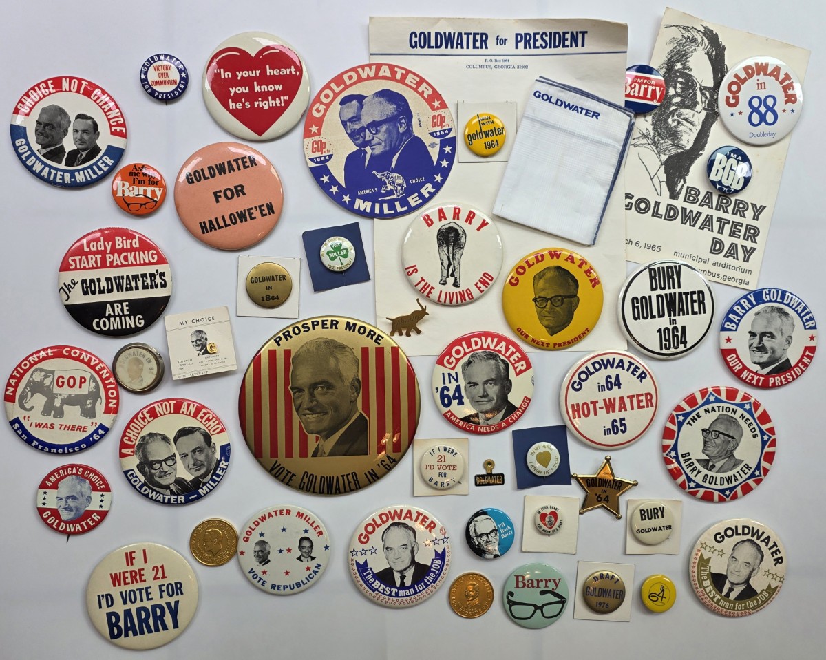 47 PIECE BARRY GOLDWATER BUTTON & MEMORABILIA COLLECTION LOT