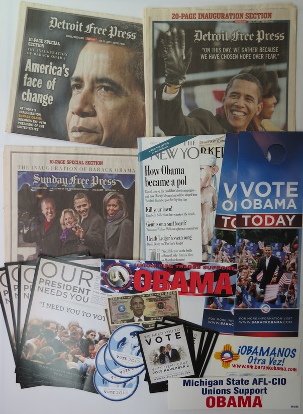 BARACK OBAMA 34 PIECE PRESIDENTIAL CAMPAIGN EPHEMERA & MEMORABILIA COLLECTION