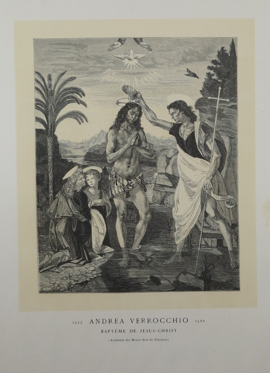 BAPTEME DE JESUS-CHRIST [BAPTISM] BY ANDREA VERROCCHIO ANTIQUE 1870 WOODCUT PLATE 16